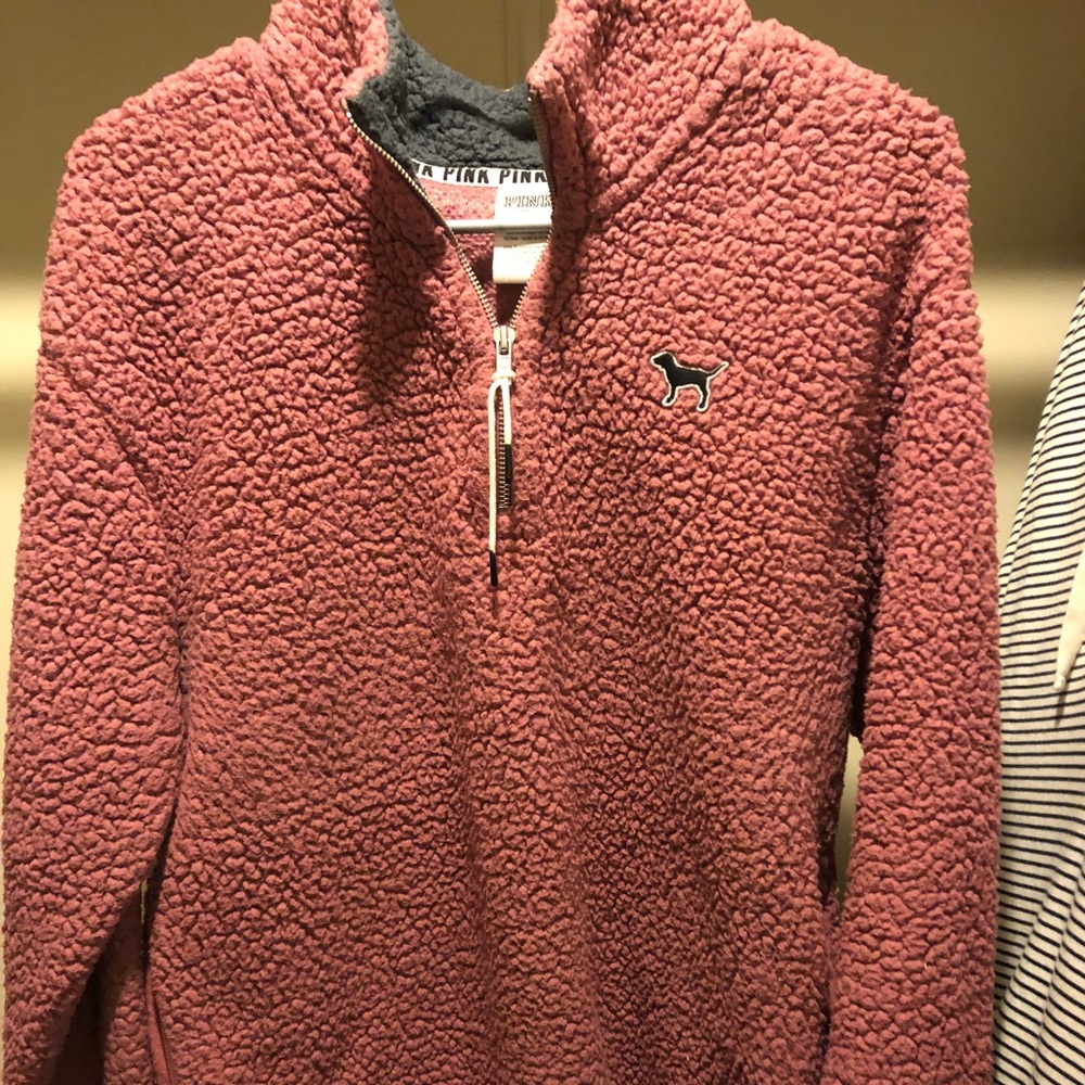 Fuzzy pink quarter zip